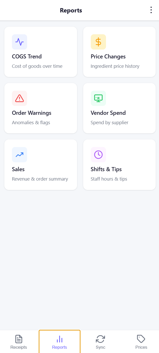 Reports menu